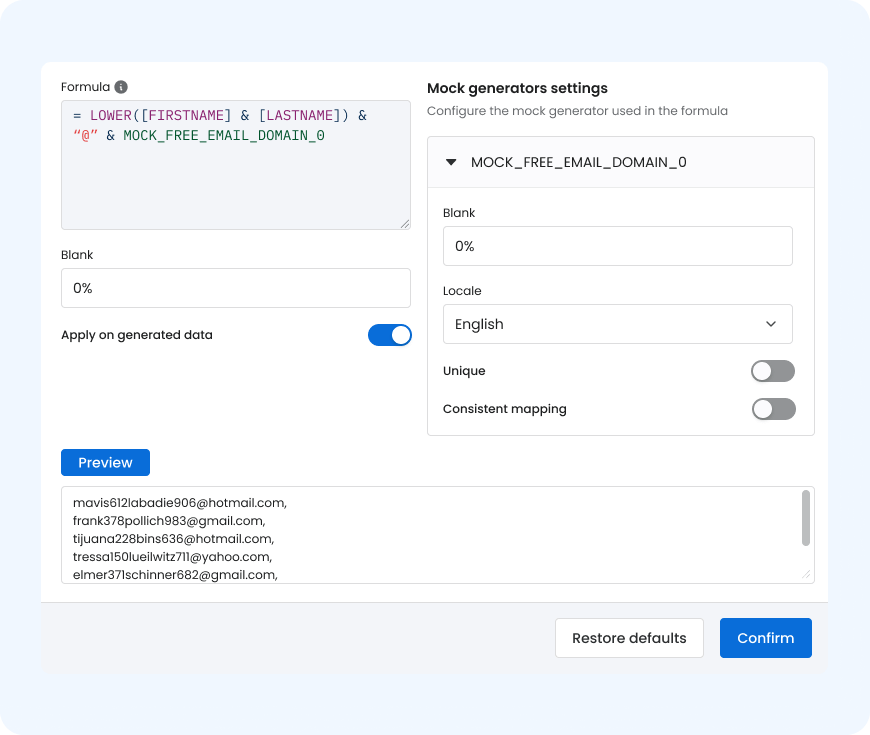 Generating synthetic email addresses based on first & last names